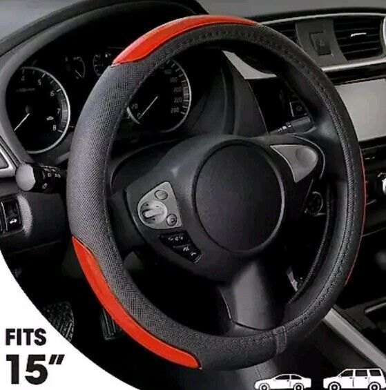 39cm Car Auto Black And Red Steering Wheel Cover