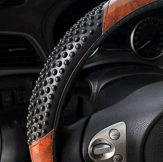 38cm Car Auto Wood Grain Steering Wheel Cover For Car Lux Grip Black Syn Leather