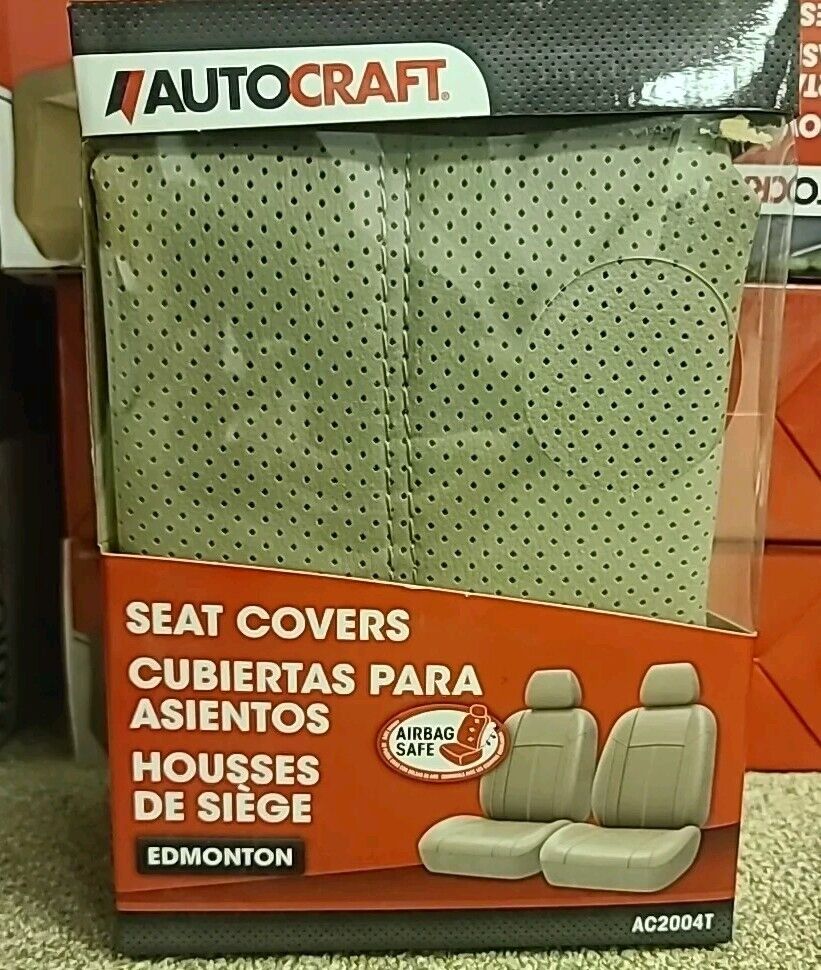 EDMONTON BROWN 2 FRONT BUCKET SEAT COVERS W/ ADJUSTABLE HEADRESTS, NEW