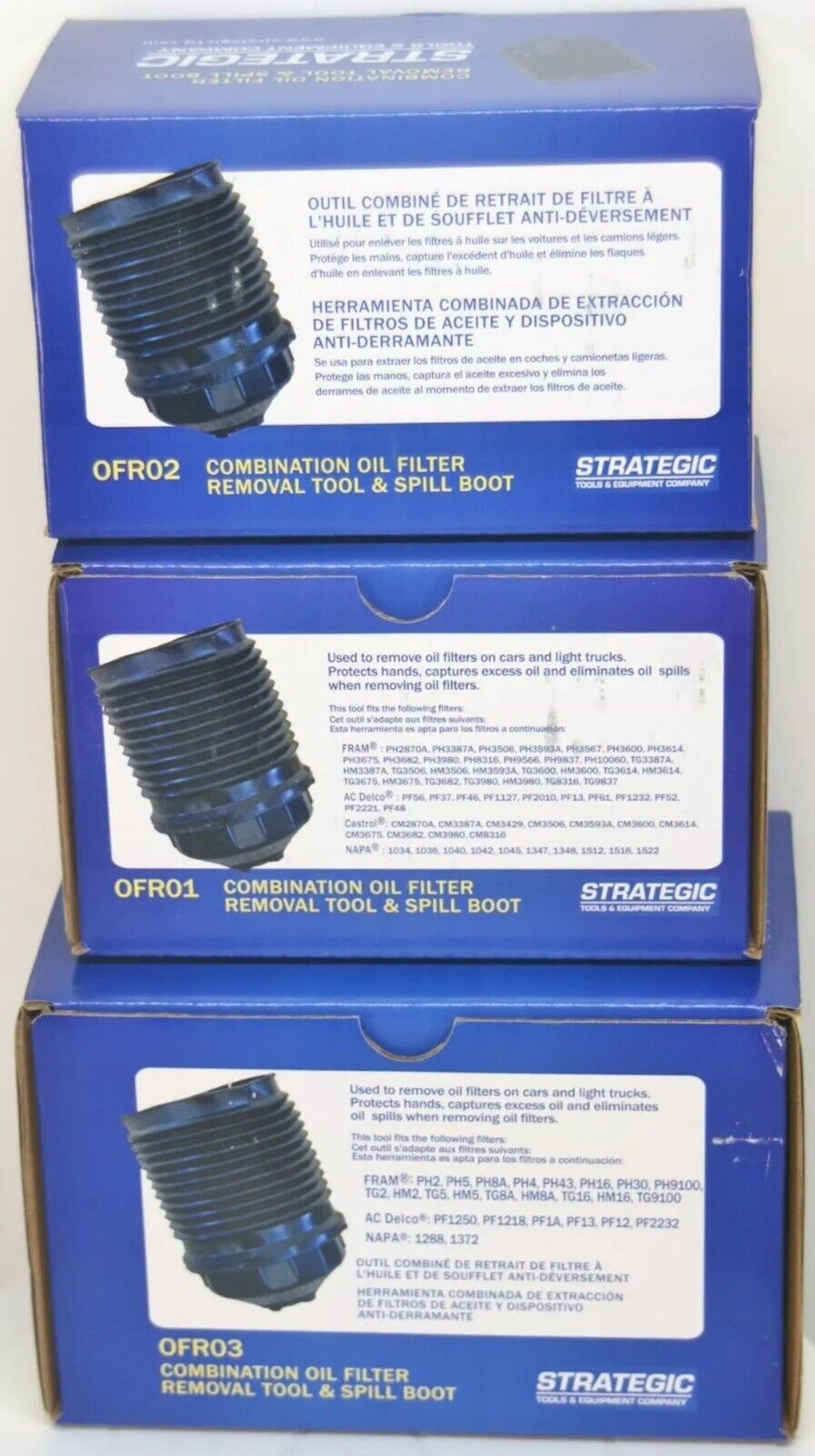 Strategic Tools & Equipment OFRKIT 3-Pc Oil Filter Wrench & Spill Boot Kit 7380