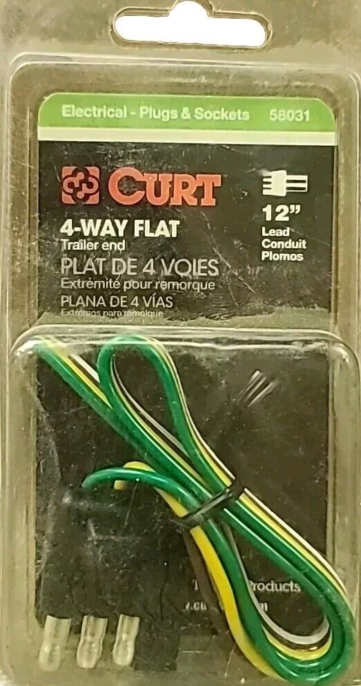 Curt 58031 4-Way Flat Trailer End Wiring Connector w/ 12" Bonded Wire, Packaged