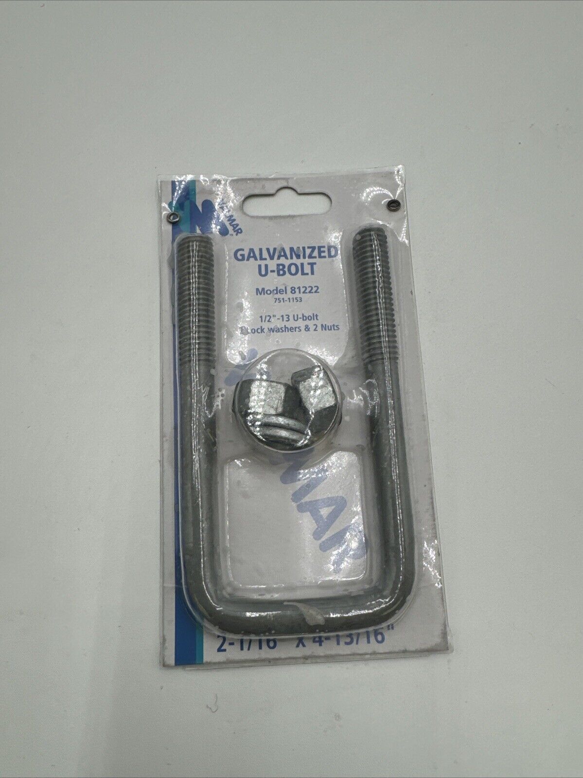 GALVANIZED U-BOLT 1/2"- 13 2 LOCK WASHERS 2 NUTS