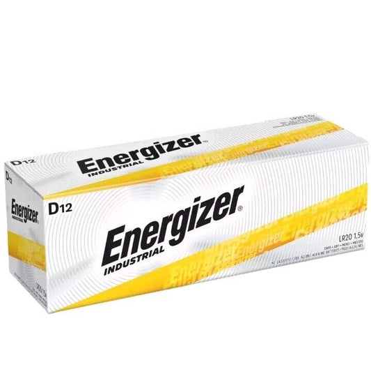 12 Energizer Industrial D Alkaline Batteries (EN95, LR20)