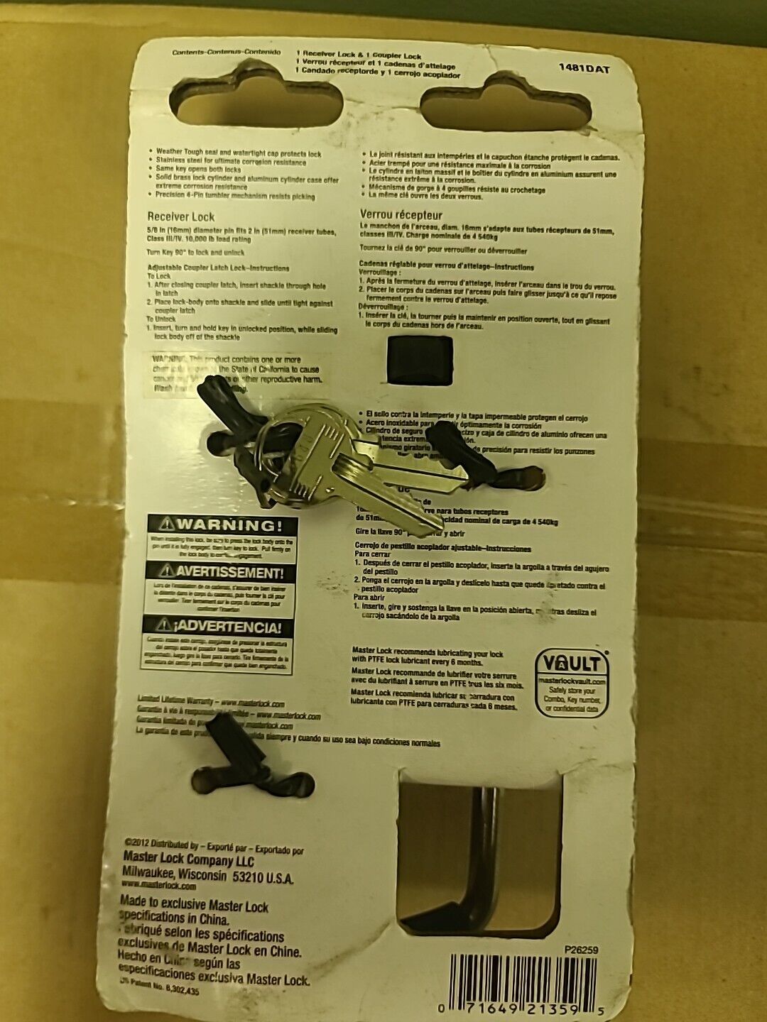 Master Lock Hitch/Latch Locks - Keyed Alike Trailer Lock 1481DAT