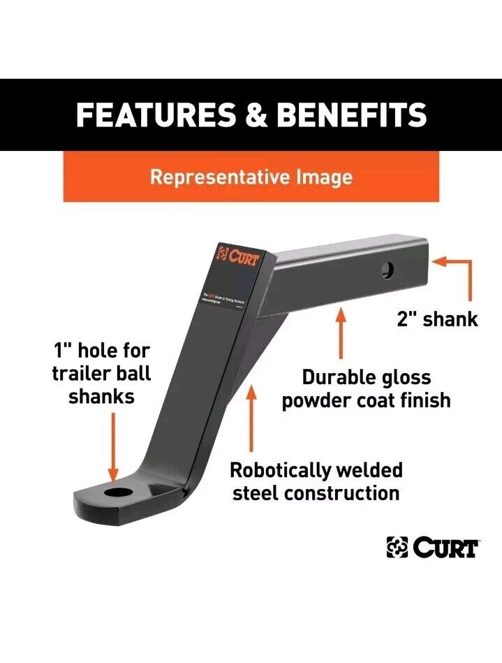 CURT 45090 Class 3 Ball Mount (2" Shank, 5,000 lbs., 8" Drop, 11-1/2" Long)