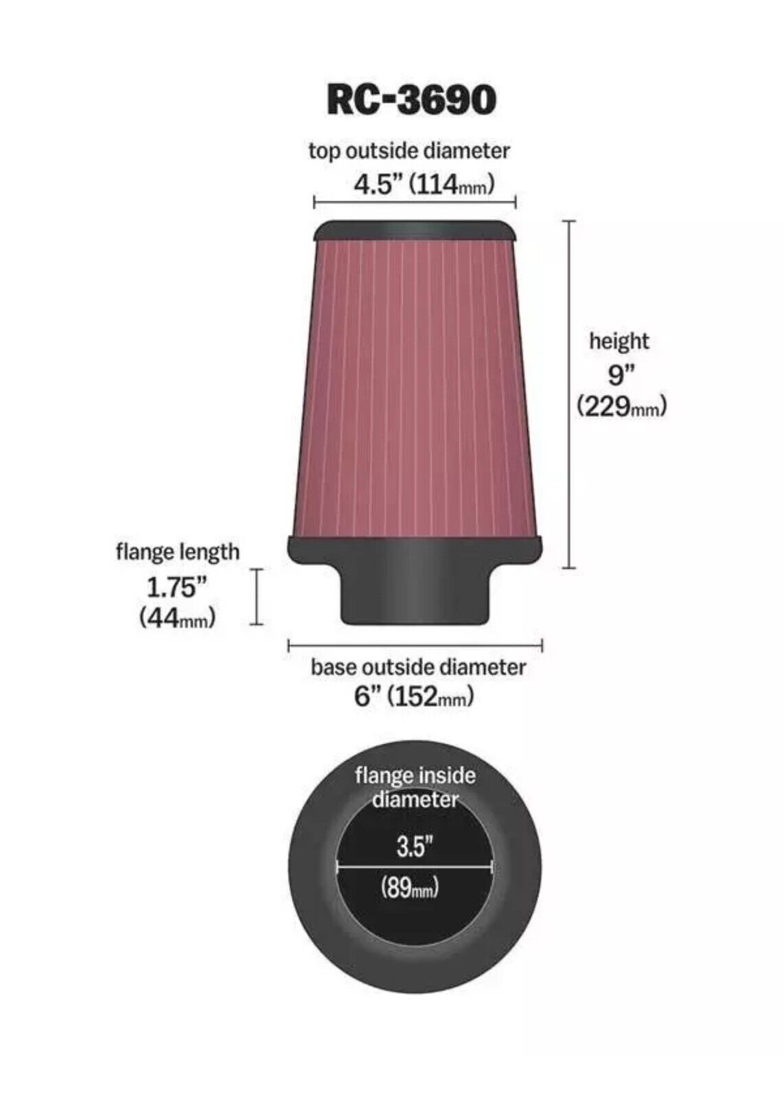 K&N RC-3690 Universal Clamp-On Air Filter